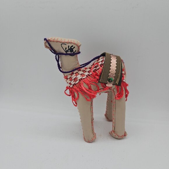 Handmade Fabric Camel Figurine With Colorful Embellished Saddle & Fringe - Picture 4 of 12